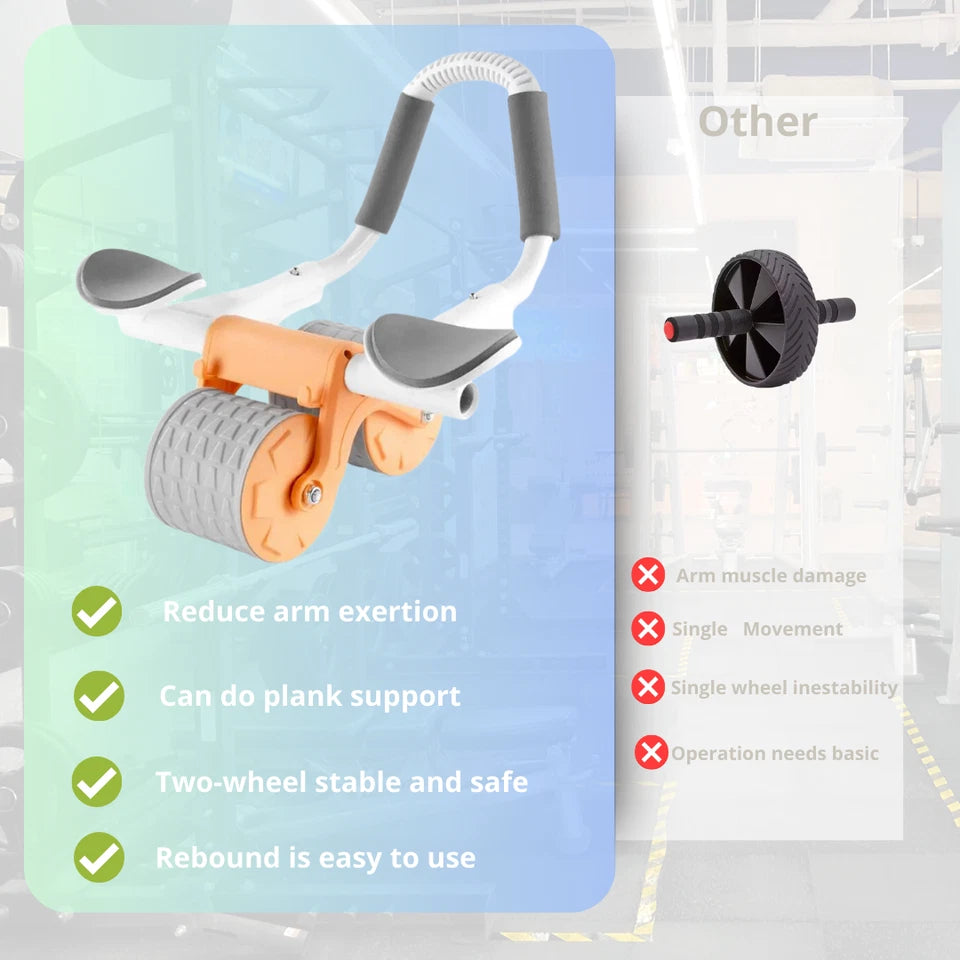 Automatic Rebound Dual-Wheel Ab Roller with LCD Display & Elbow Supports