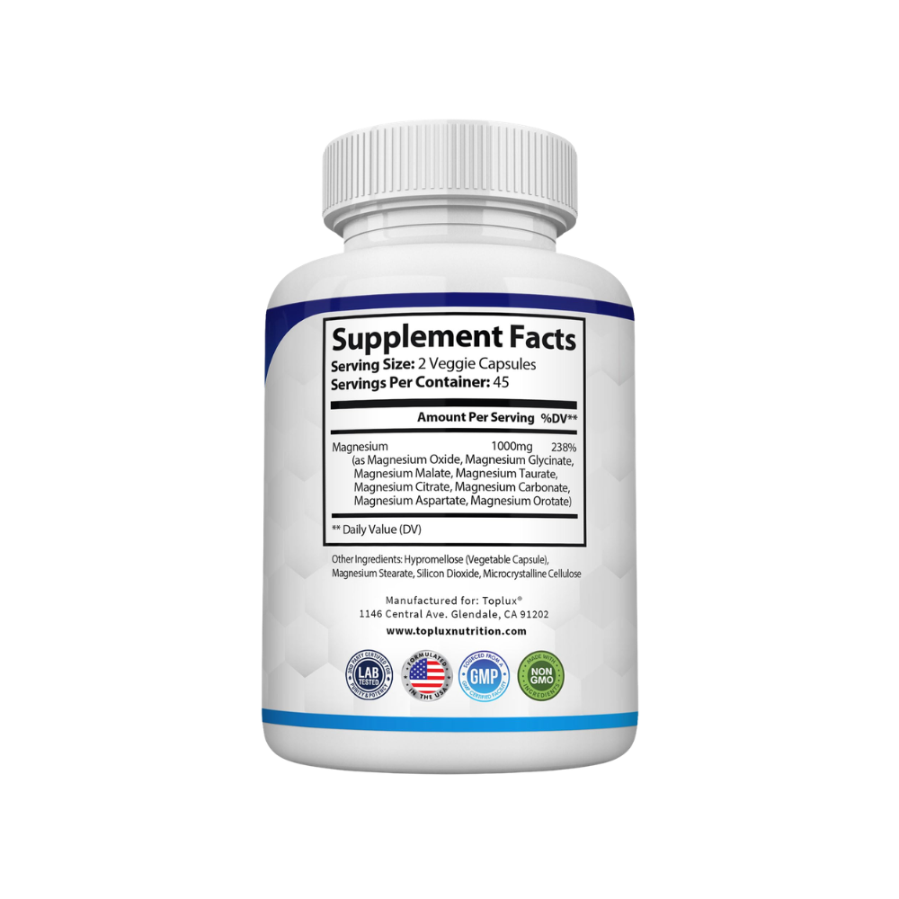 Magnesium Complex Supplement – 8 Elemental Forms 1000mg | 90 Vegan Capsules