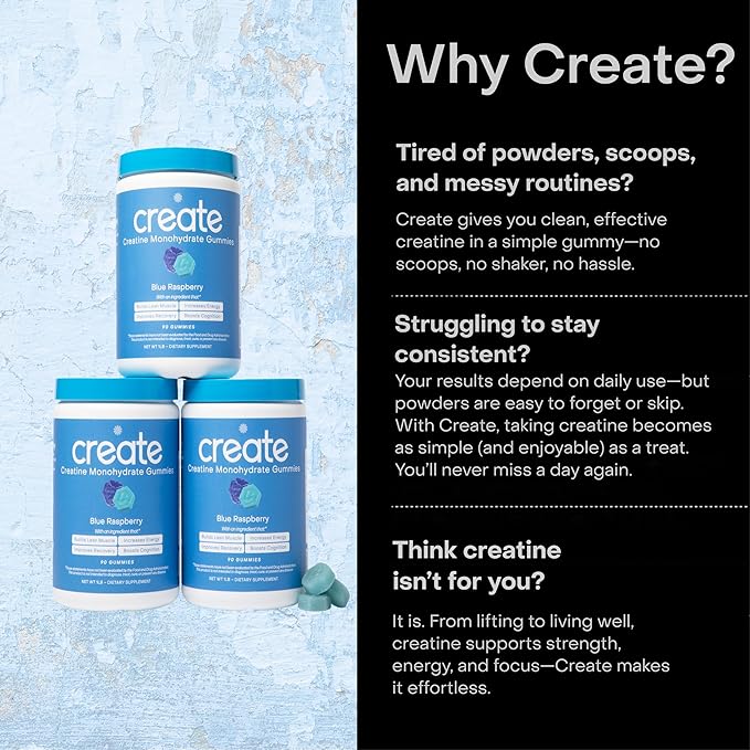 Create Creatine Monohydrate Gummies — Blue Raspberry, 90 Count