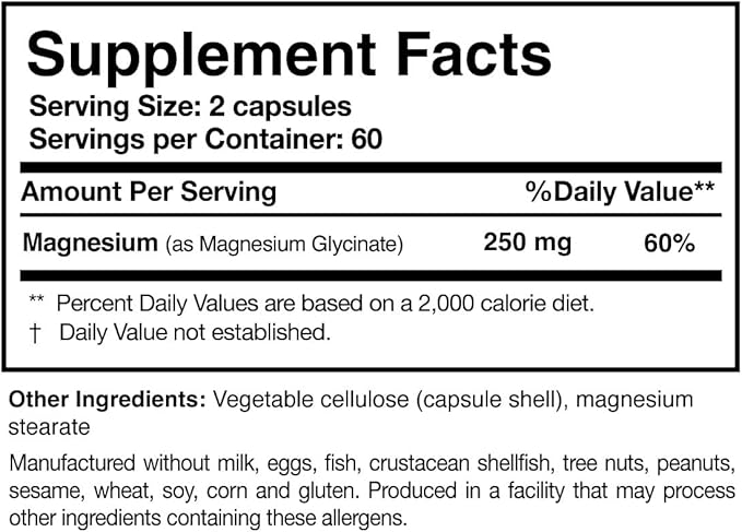 Researched Nutritionals Magnesium Glycinate — 125 mg High Absorption (120 Vegan Capsules)