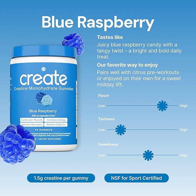 Create Creatine Monohydrate Gummies — Blue Raspberry, 90 Count