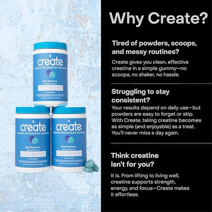 Create Creatine Monohydrate Gummies — Blue Raspberry, 90 Count