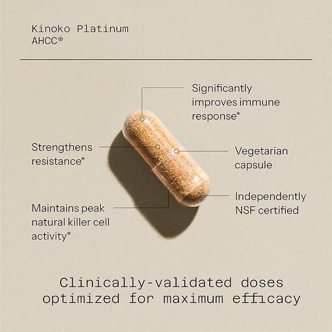 Kinoko Platinum AHCC 750 mg — Premium Immune Support (60 Veggie Capsules)