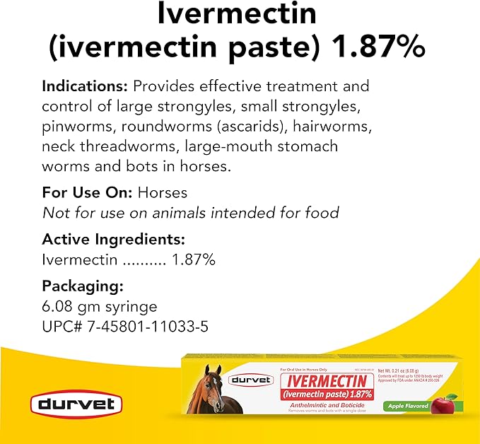 Ivermectin Paste Equine Dewormer — Apple Flavor (6.08 g, 3-Pack)