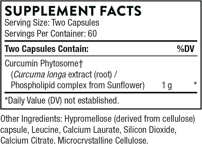 Thorne Curcumin Phytosome 1000 mg (Meriva®) — High Absorption Joint, Muscle & Brain Support — 120 Capsules
