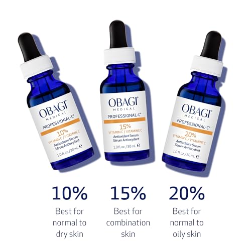 Obagi Professional C Serum 20%, Vitamin C Facial Serum with Concentrated 20% L Ascorbic Acid for Normal to Oily Skin, 1.0 Fl Oz Pack of 1