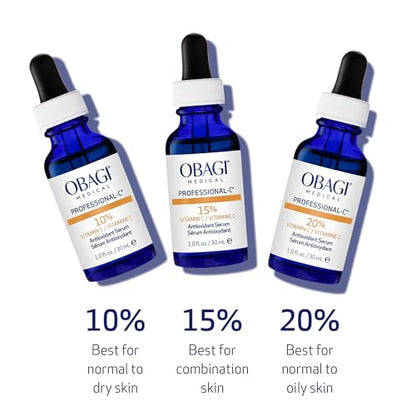 Obagi Professional C Serum 20%, Vitamin C Facial Serum with Concentrated 20% L Ascorbic Acid for Normal to Oily Skin, 1.0 Fl Oz Pack of 1