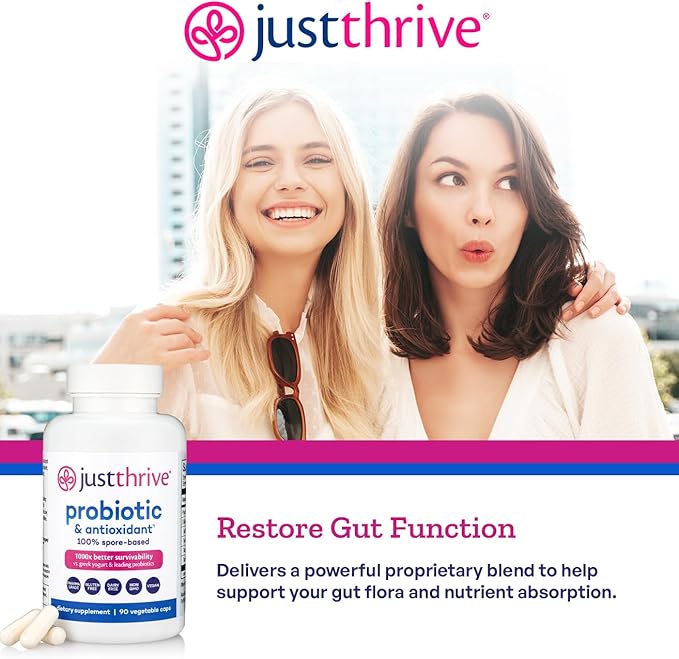 Just Thrive Probiotic & Antioxidant — Spore-Based Formula (90 Veggie Capsules)