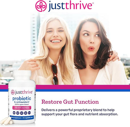 Just Thrive Probiotic & Antioxidant — Spore-Based Formula (90 Veggie Capsules)