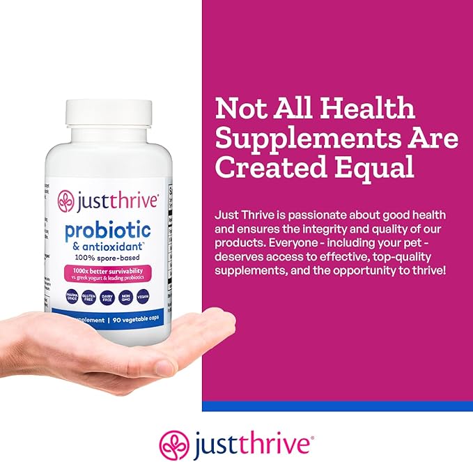 Just Thrive Probiotic & Antioxidant — Spore-Based Formula (90 Veggie Capsules)