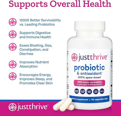 Just Thrive Probiotic & Antioxidant — Spore-Based Formula (90 Veggie Capsules)