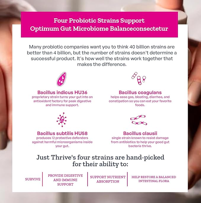 Just Thrive Probiotic & Antioxidant — Spore-Based Formula (90 Veggie Capsules)