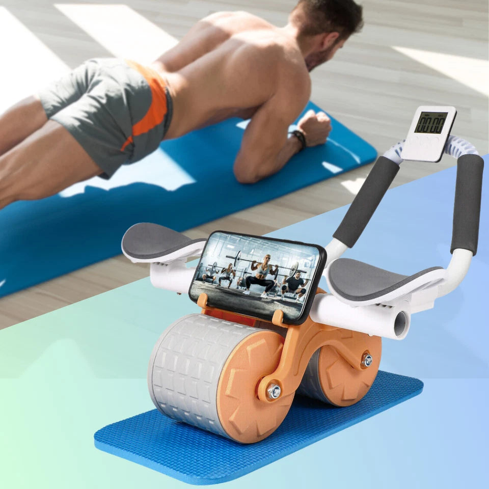 Automatic Rebound Dual-Wheel Ab Roller with LCD Display & Elbow Supports