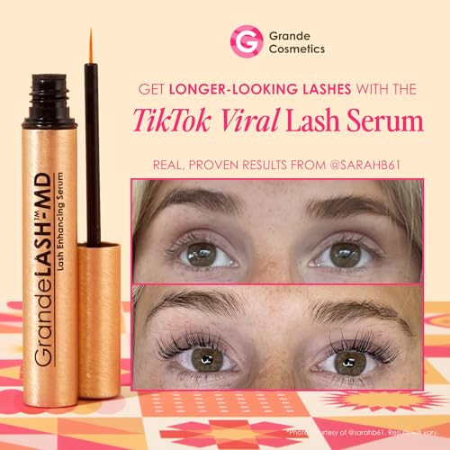 Grande Cosmetics GrandeLASH-MD Lash Enhancing Serum - Peptide & Vitamin Infused Formula for Longer, Thicker, Fuller Looking Lashes - Ophthalmologist Tested, Cruelty-Free, 6 Month Supply (4mL)