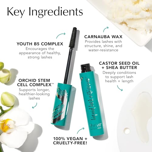 Thrive Causemetics Thrive Mascara, Liquid Lash Extensions Mascara, Tubing Mascara Lengthening, Volumizing & Curling, Smudge Proof, Washable, No Clumping or Flaking, Vegan, Brynn (Rich Black)