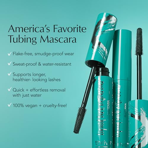 Thrive Causemetics Thrive Mascara, Liquid Lash Extensions Mascara, Tubing Mascara Lengthening, Volumizing & Curling, Smudge Proof, Washable, No Clumping or Flaking, Vegan, Brynn (Rich Black)