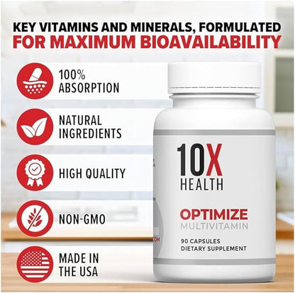 10X Health Optimize Methylated Multivitamin — 90 Capsules (34-in-1 Formula)