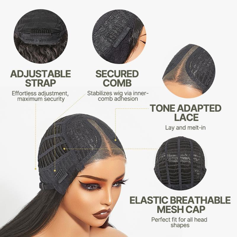 [Blend] Frodio Veralux™ Blend Human Hair Glueless Straight Layered Cut/Wavy Wig with Bangs Curtain Bang Wig with Realistic Scalp Tiktokshopblackfriday