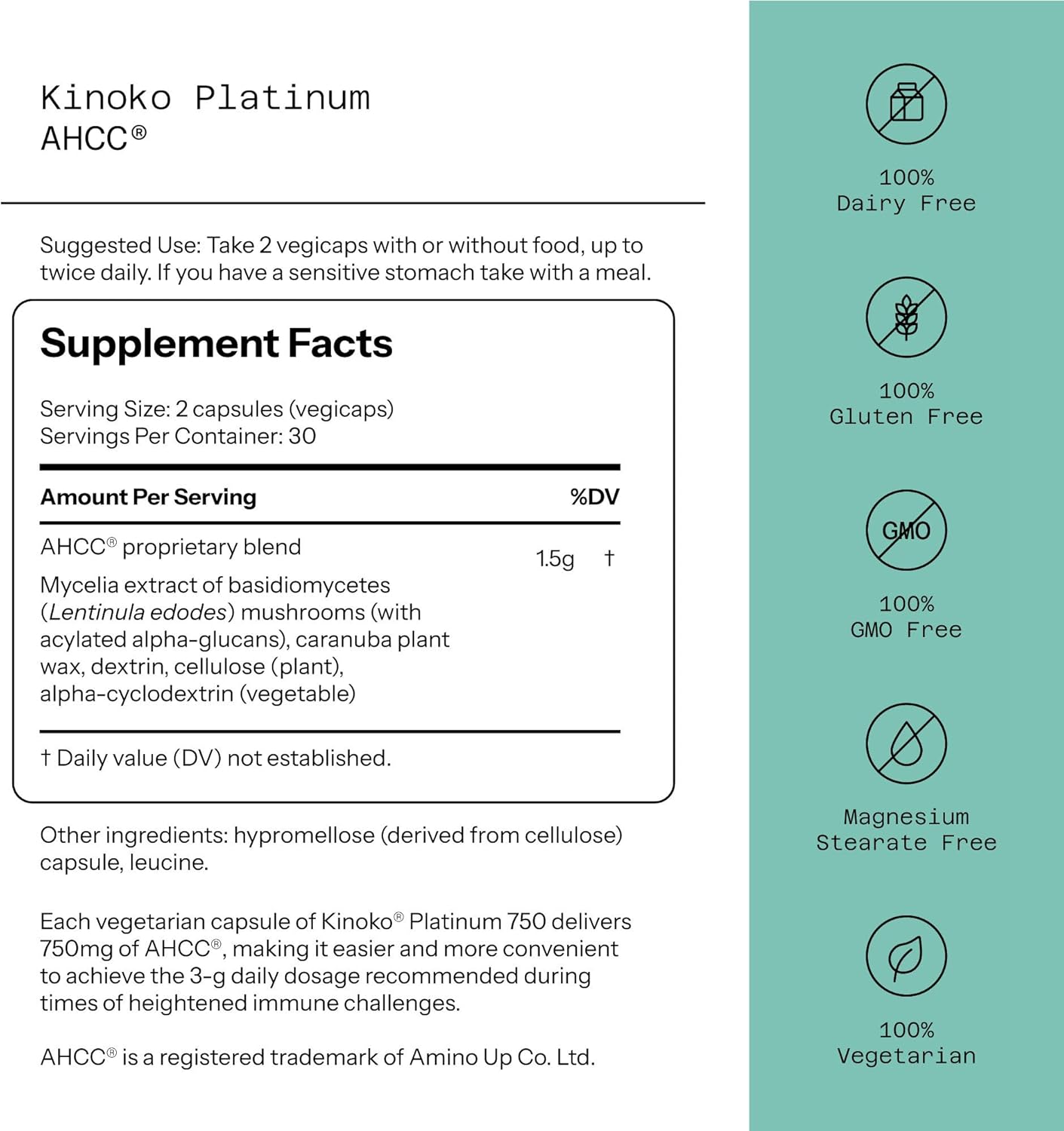 Quality of Life Kinoko Platinum AHCC Supplement – 60 Veggie Capsules