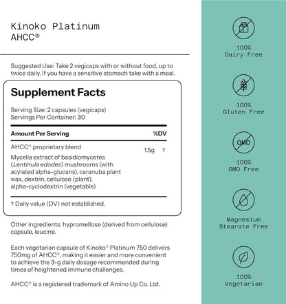 Quality of Life Kinoko Platinum AHCC Supplement – 60 Veggie Capsules