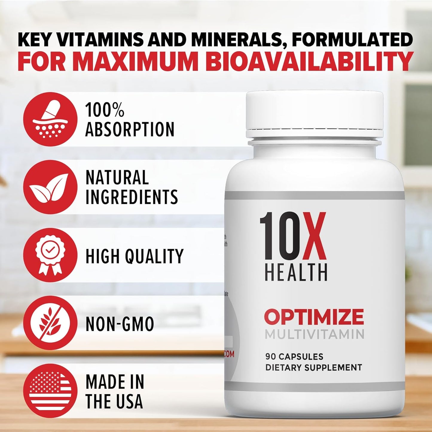 10X Health Optimize Methylated Multivitamin for Men – 90 Capsules