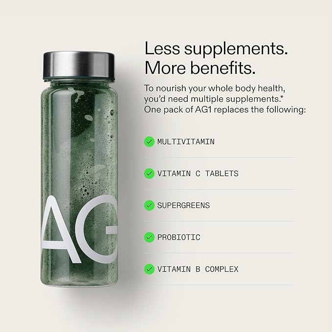 AG1 Daily Health Greens Powder — All-in-One Multivitamin & Probiotic Formula