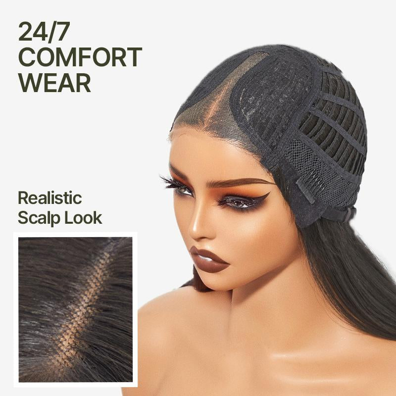 [Blend] Frodio Veralux™ Blend Human Hair Glueless Straight Layered Cut/Wavy Wig with Bangs Curtain Bang Wig with Realistic Scalp Tiktokshopblackfriday