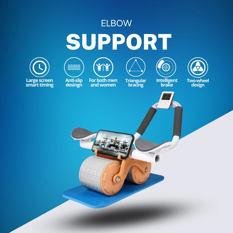 Automatic Rebound Dual-Wheel Ab Roller with LCD Display & Elbow Supports
