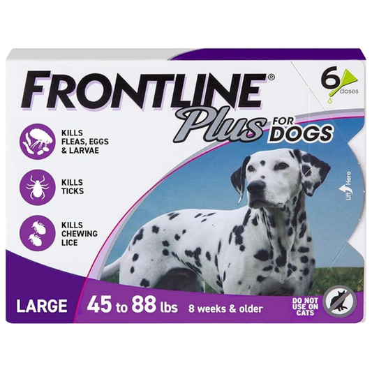 FRONTLINE Plus Flea & Tick Treatment for Large Dogs (45-88 lbs) — 6 Dose Pack
