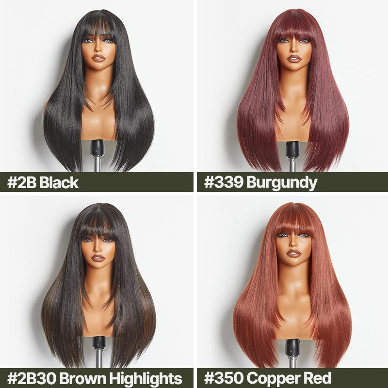 [Blend] Frodio Veralux™ Blend Human Hair Glueless Straight Layered Cut/Wavy Wig with Bangs Curtain Bang Wig with Realistic Scalp Tiktokshopblackfriday
