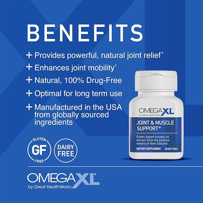 OmegaXL Joint Support Supplement – Natural Muscle & Joint Support, Green-Lipped Mussel Oil, Drug-Free Softgels (120 Count)