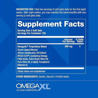 OmegaXL Joint Support Supplement – Green Lipped Mussel / Omega-3 Softgels (300 Capsules)